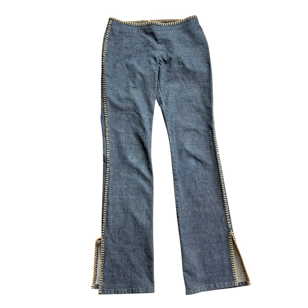 Seraph Womens Vintage Whipstitch Denim Flare Pants Split Hem Blue Jeans Size M